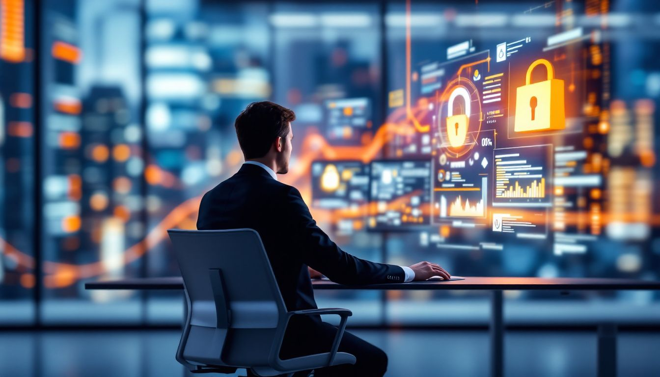 Ein Informationssicherheitsbeauftragter bei der Arbeit in einem Büro.
